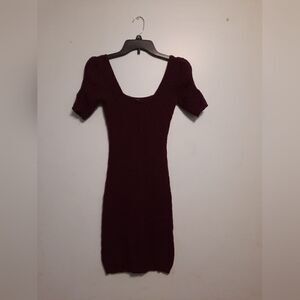 Free People Burgundy Crochet Lace Stretch Bodycon Dress Size XS